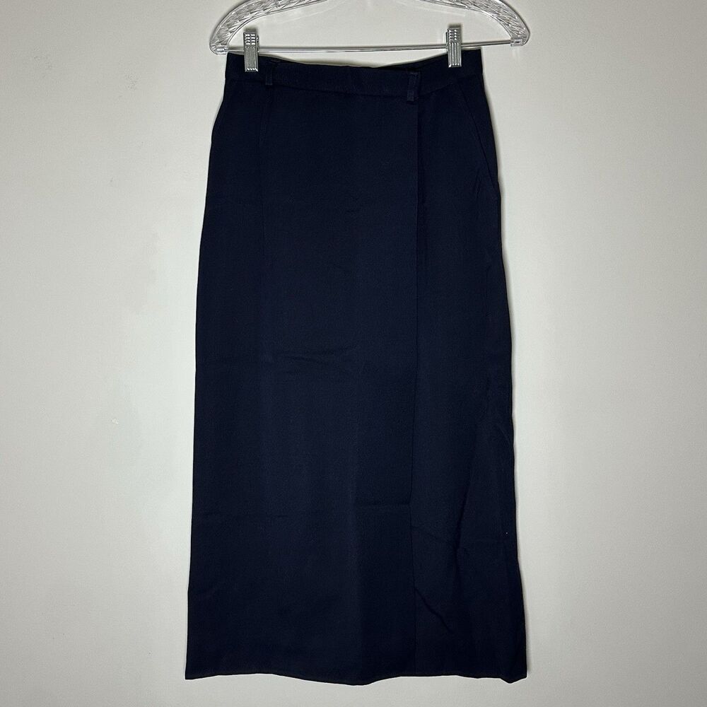 Ralph Lauren Wool Maxi Skirt Pencil Wrap VTG Black Label Navy Sz 8 Designer READ